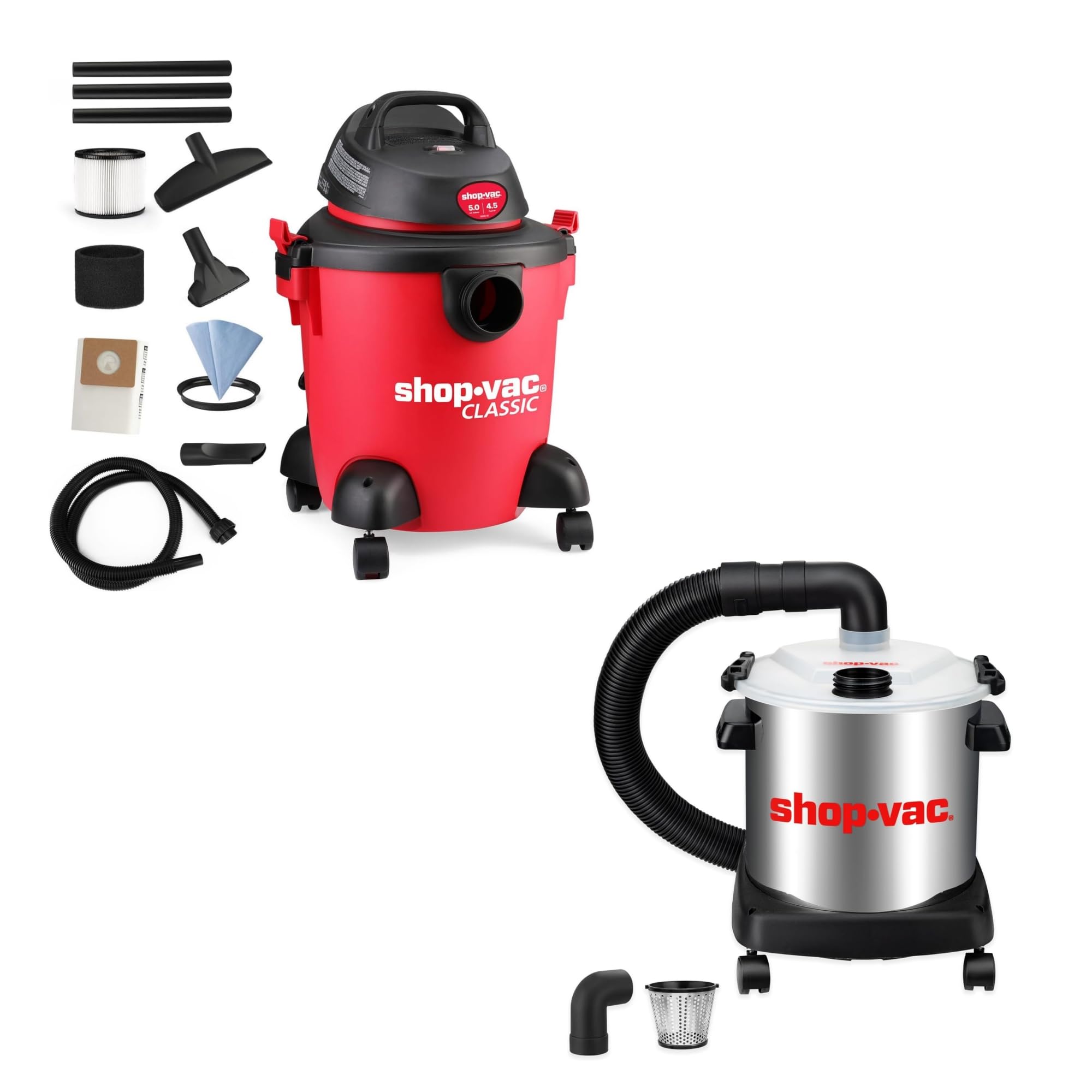 Assembled Shop-Vac wet/dry vacuum with accessories