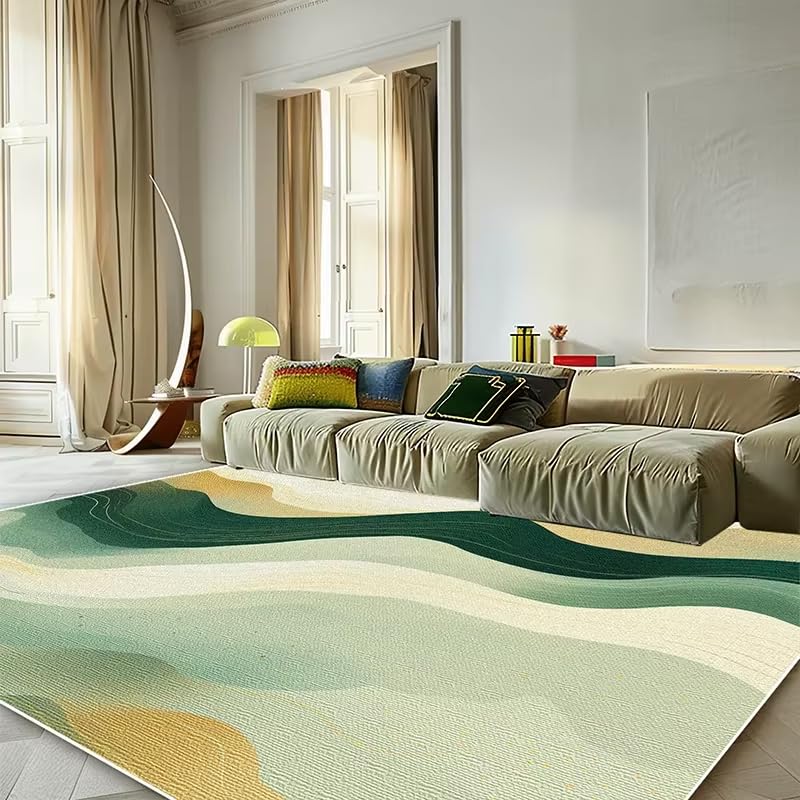 Tapis lavable vert et doux grand tapis de salon élastique et confortable 180 x 270 cm