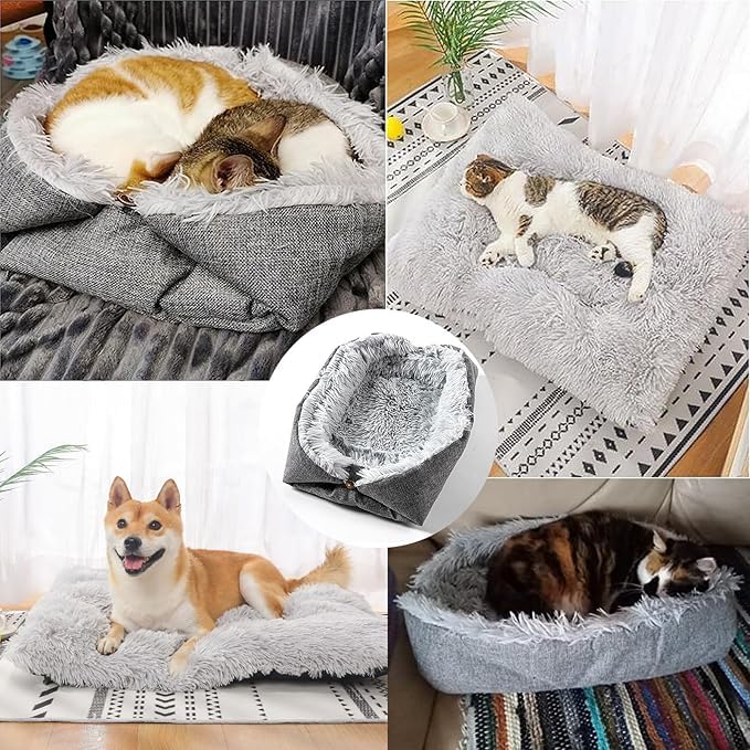 Katzenbett-Waschbar-Katzenmatte-Weiches-Katzenkissen-2-in-1-Katzenbett-Katzenmatte-Gemutlicher-Katzenkorb-Fur-Katzen-Und-Kleine-Hunde-60-cm-x-50-cm-Grau | Dealmeister.io Alt tag für bilder post titel