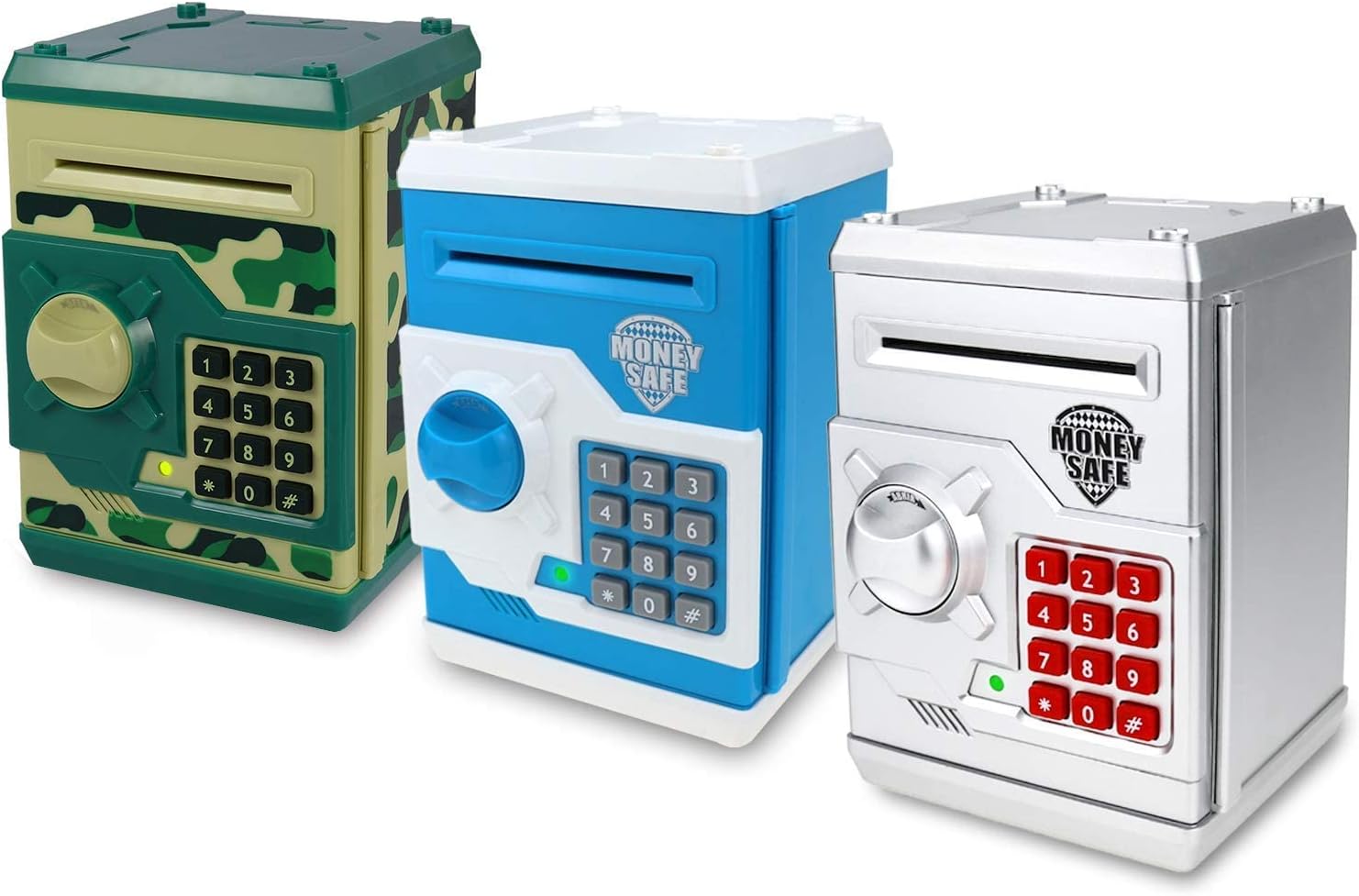 Kids Money Bank, Electronic Piggy Banks x3Pcs, Great Gift Toy for Kids Children, Auto Scroll Paper Money Saving Box Password Coin Bank,Perfect Toy Gifts for Boys Girls