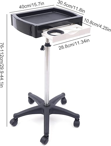 Miniatura 6 de DYRABREST Bandeja de salón de altura ajustable, blanca, 29.9 a 44.1 pulgadas, 5 ruedas giratorias, fácil limpieza, uso versátil