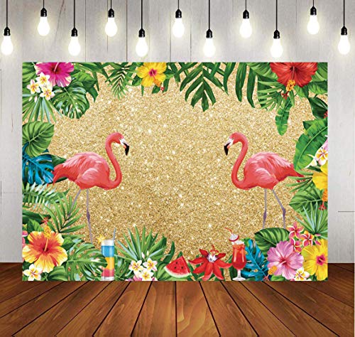 WOLADA 7X5FT Spring Floral Backdrop Hawaiian Aloha Palm Leaves Flamingle Photography Background Newborn Baby Girl Portrait Birthday Party Backdrop Cake Table Decoration Photo Studio Props 11557