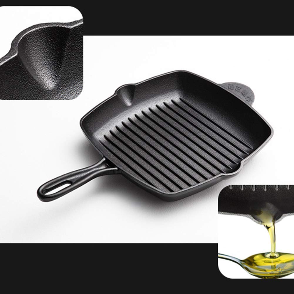 Quadratische Grillpfanne aus Gusseisen, quadratische Bratpfanne/fettfreie Fritteuse, & Elektroherde, zum Braten von Steaks, BBQ-Bratpfanne, schwarz