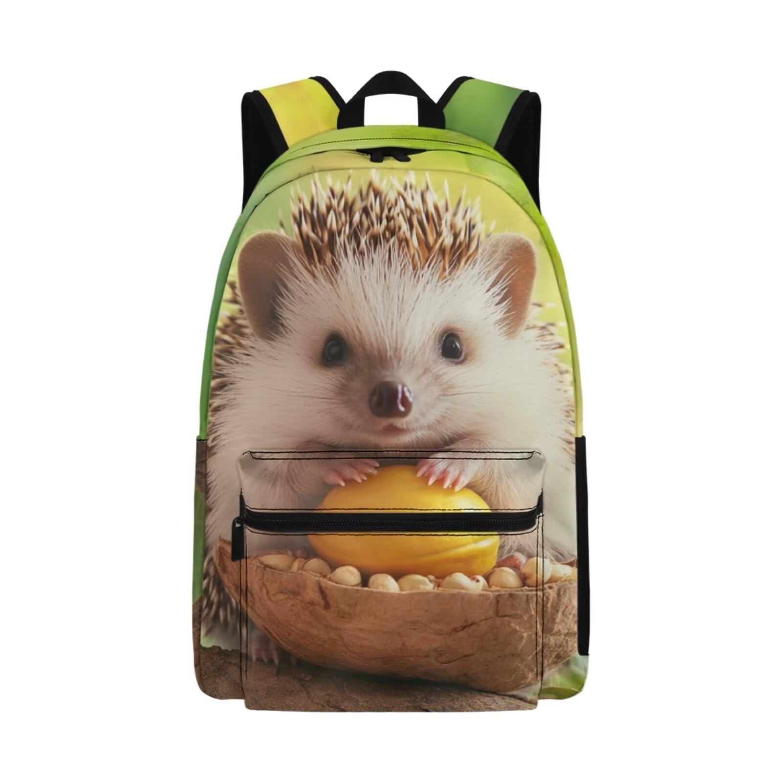 Beauty Collector Hedgehog Nut Green Girls Backpack School Aesthetic Backpack with Double Zipper