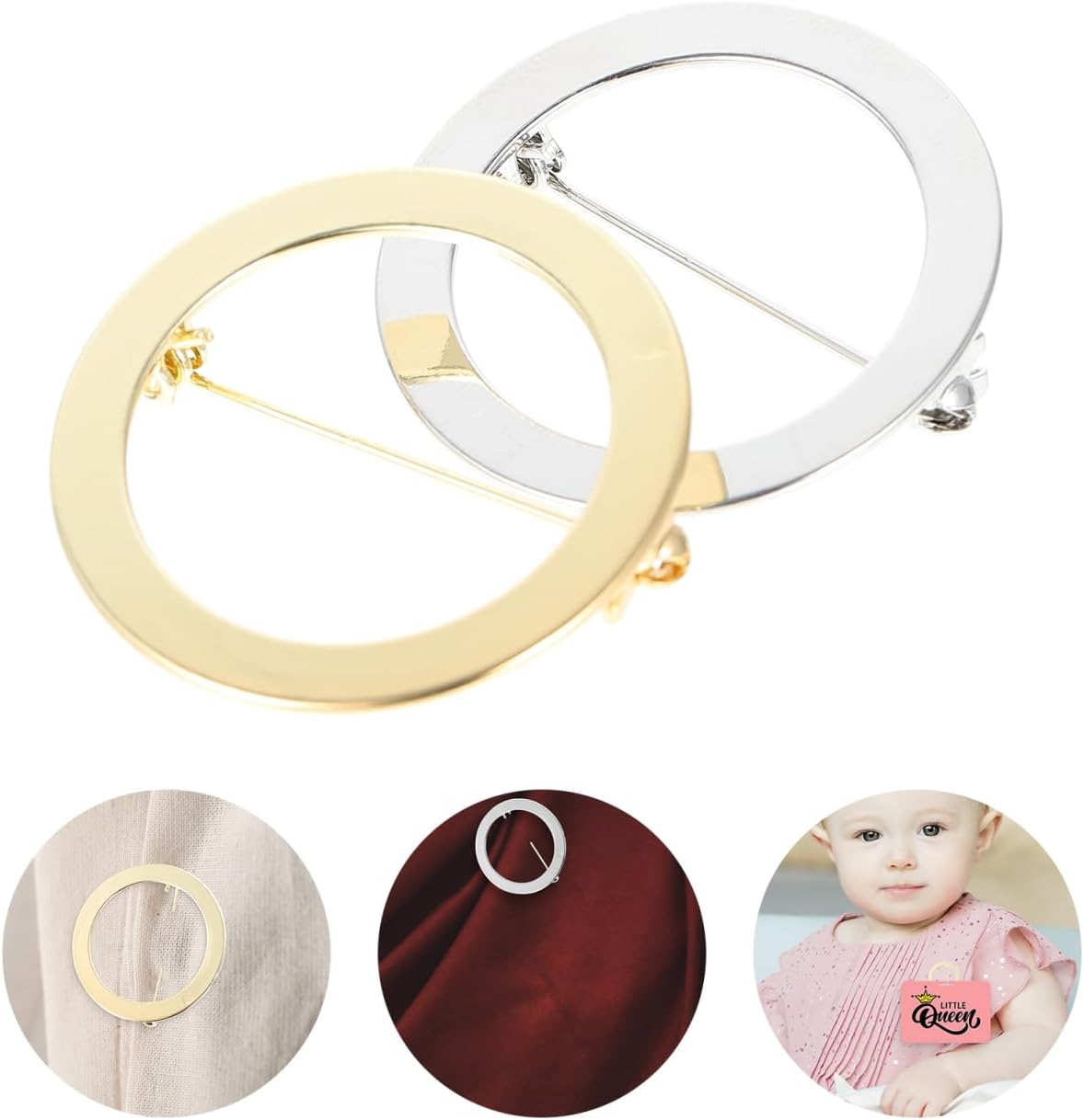 COHEALI 2Pcs Brass Round Modesty Pins for Women - 31MM Safety Brooch Pin to Fix Low Cut Necklines & Wardrobe Malfunction - Gold & Silver Decorative Lapel for Cardigans & Dresses