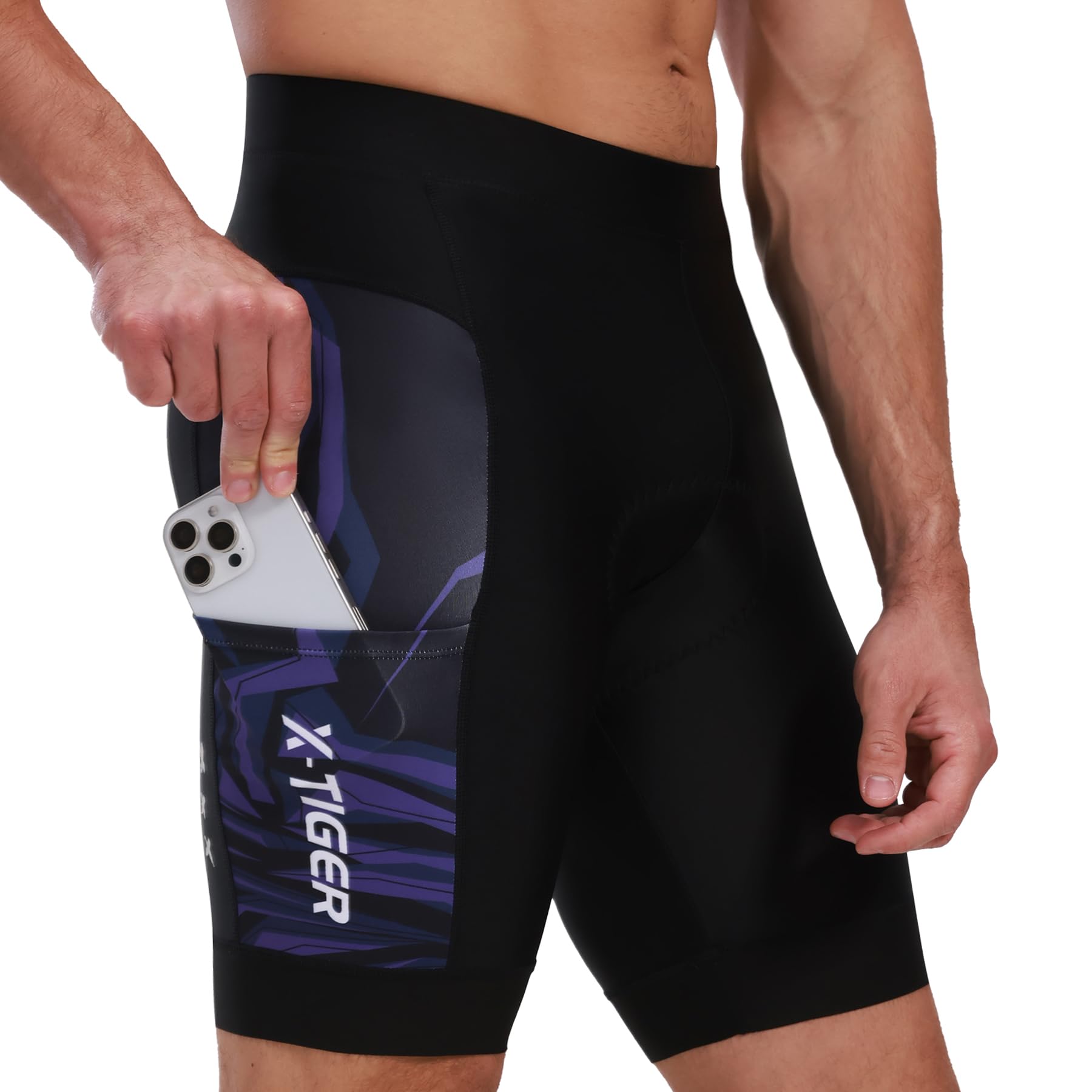 X-TIGER Radlerhose Herren 5D Gepolstert Radhose Fahrradhose Rennrad Hose | 3 Taschen Rutschfeste Hosenbeine Elastische Elastischer Bund Reflektierendes Logo Individueller Aufdruck