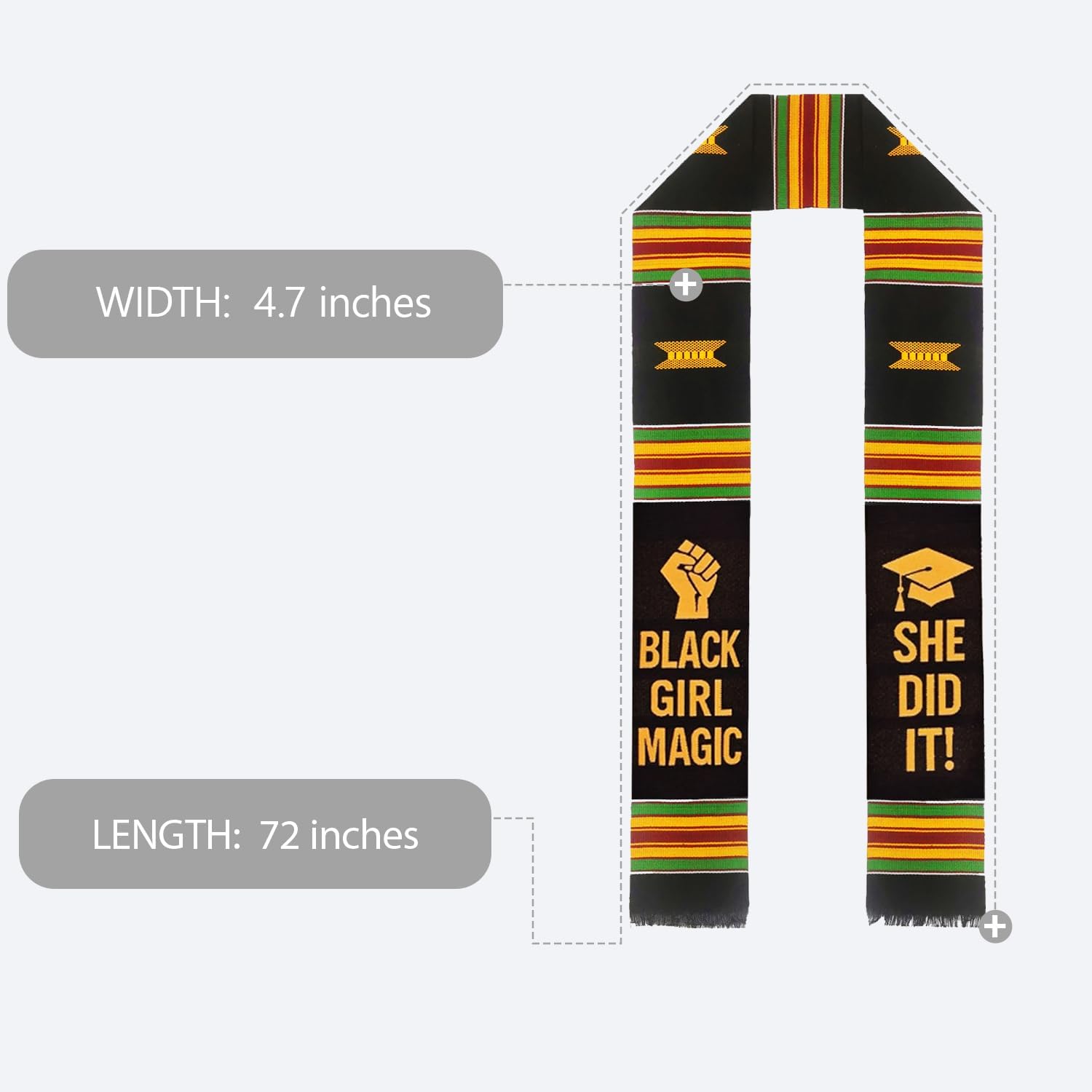 Kente Graduation Stole 2026 with Honor Cord Set Girl Magic Graduation Sash 2026 African Kente Scarf for Black Women She Did It Graduation Gifts 2026 Multicolor