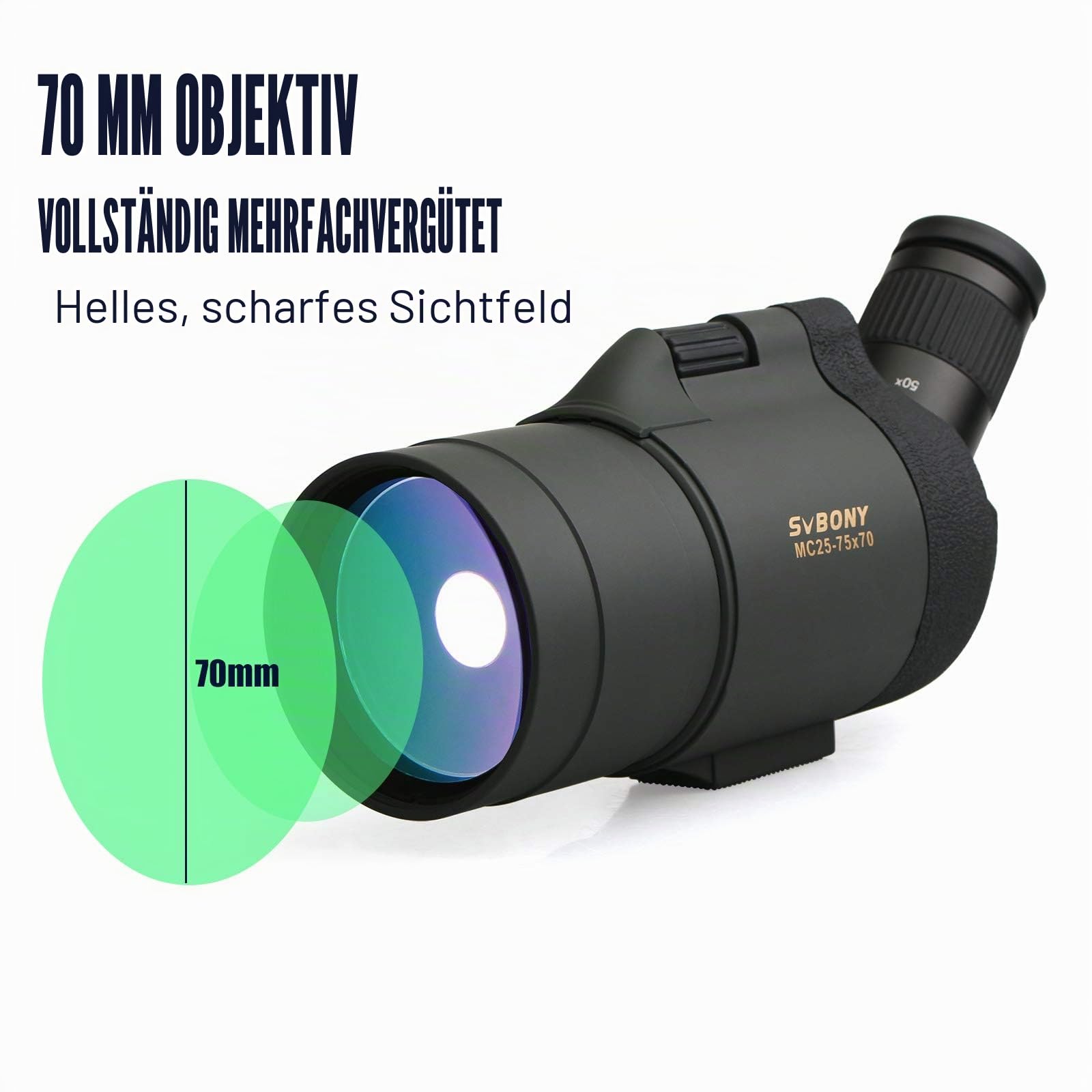 Svbony SV41 Spektiv, 25-75x70 Mak Telescope Monokular, BAK4 Prism FMC Optics Wasserdicht Spektiv mit Stativ für Vogelbeobachtung Sportschützen Wildlife Scenery Mond