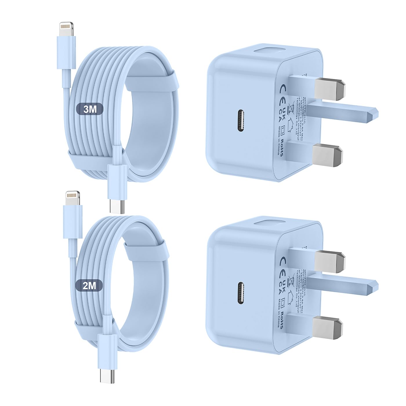 for iPhone Charger Fast Charge, 2Pack PD Fast Apple Charger UK USB C Plug With 2M&3M iPhone Fast Charger Cable [ MFi Certified] Lightning Cable for iPhone 14 13 12 11 Pro Max XS X 8 6, iPad — view 10