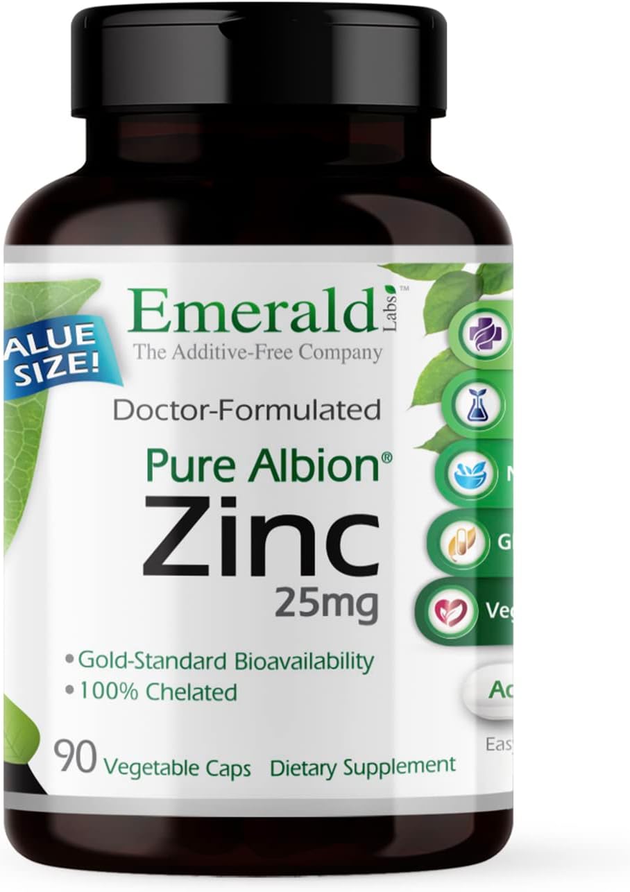 - Emerald Labs Zinc 25mg - Immune Support, Digestive Health, Oxidative Stress Support - Made with Zinc Bisglycinate - Vegan & Gluten-Free - 90 Vegetable Capsules
