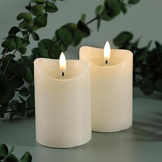 Basics Flameless Flickering Wax Pillar LED Candles 2.75" x 4" (2 Pack, Linen White)