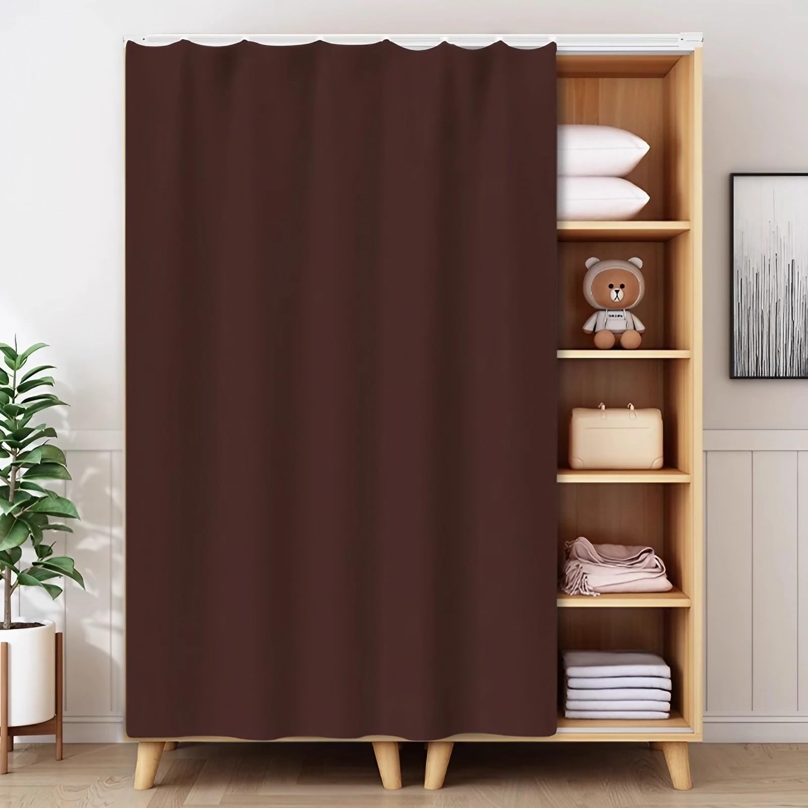 Cortina opaca de terciopelo para armario cocina y almacenaje marrón oscuro de 120x180 cm