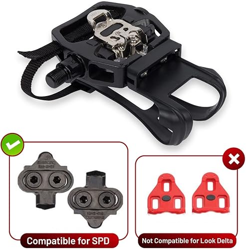 Miniatura 5 de Pedales SPD para bicicleta con jaulas para los dedos (tacos SPD)  Pedales de clip Shimano SPD 2 en 1 con correas para los dedos  Compatible con