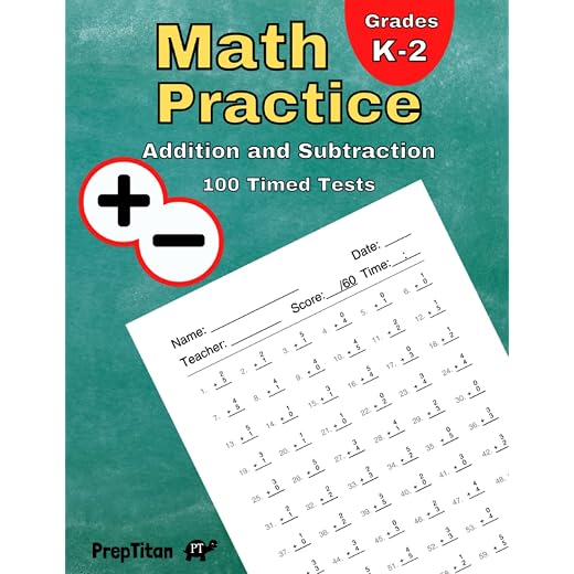 Math Practice - Addition and Subtraction: 100 Timed Tests, Grades K-2, Math Drills, Digits 0-20