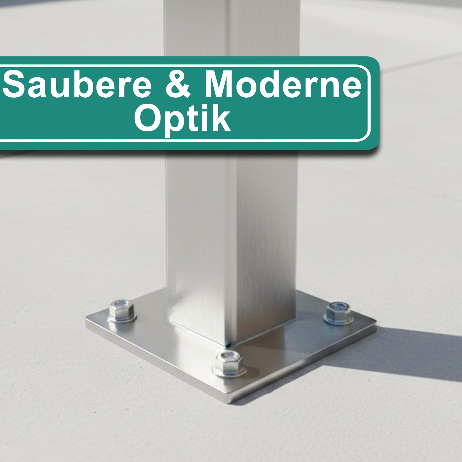 PRIOstahl Bodenanker mit Rändelung Bodenplatte Bodenhülse Ankerplatte x 4 Stück 4-loch Platte für Rohre & Pfosten (Ø 40x40x2mm) zur Verankerung Geländerbau Treppen Balkon Rostfrei aus Edelstahl V2A