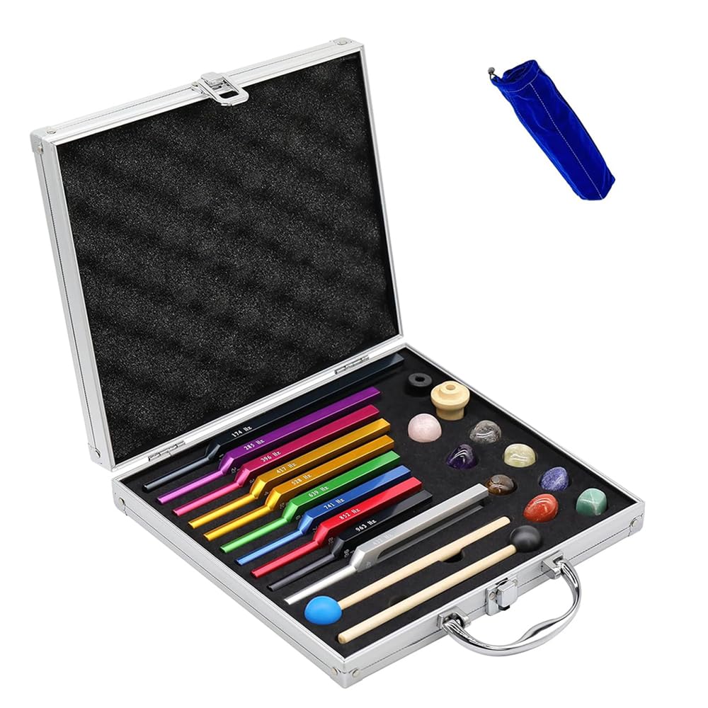 NEWFUN Stimmgabel,Stimmgabel Neurologie,10er Set (174 Hz, 285 Hz, 396 Hz, 417 Hz, 432 Hz, 528 Hz, 639 Hz, 741 Hz, 852 Hz, and 963 Hz), für Klangtherapie Gewichtete Stimmgabel Geeignet Meditation