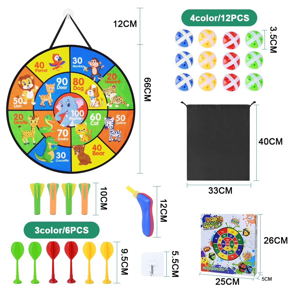 Vicloon Diana Niños, 66CM/26pulgada Dardos de Doble Cara, Juego de Tablero para Interiores y Exteriores, 12 Bolas Adhesivas, 1 Pistola de Aire, 4 Flechas, 6 Dardos, 1 Gancho, 1 Bolsa — view 2