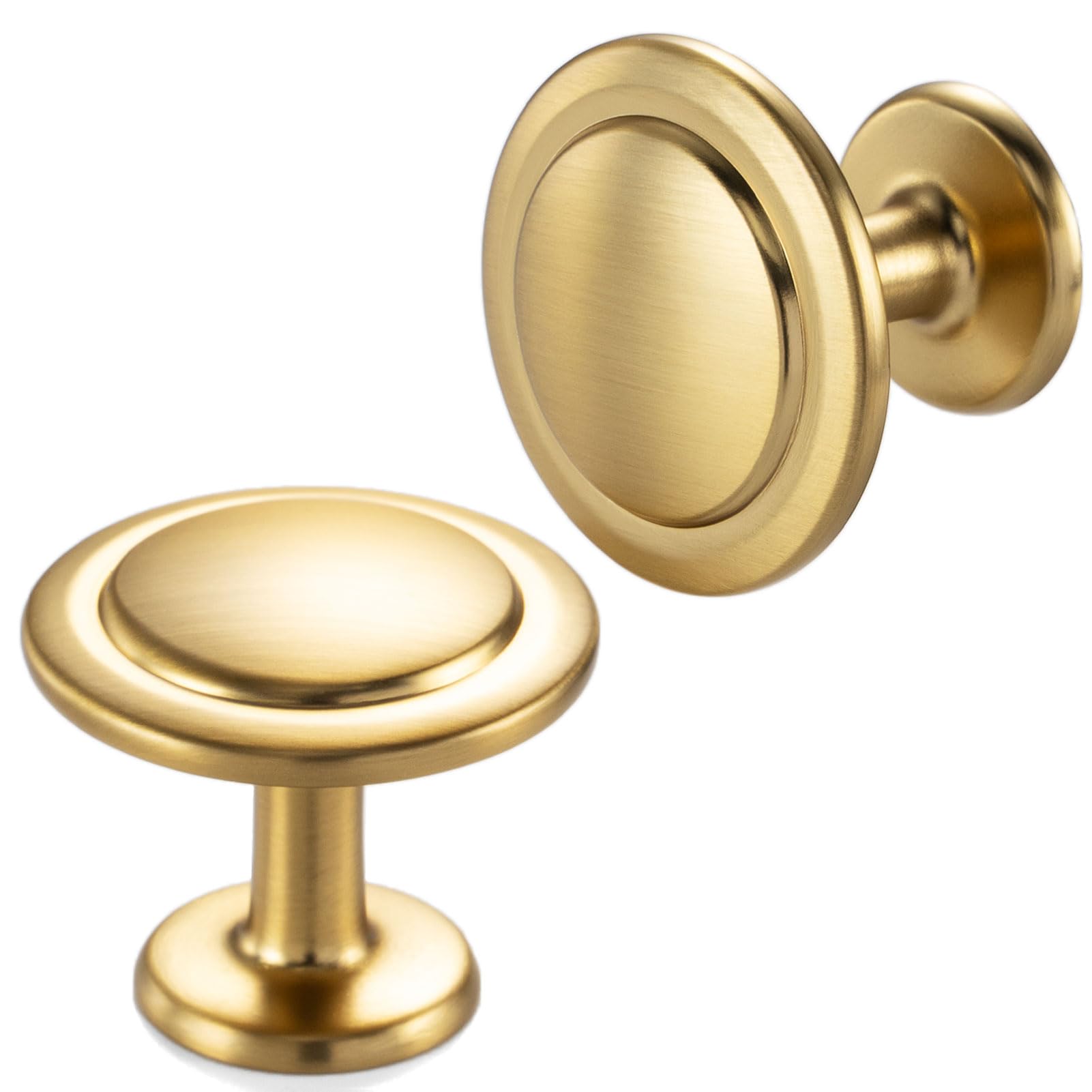BEROSSA Brushed Gold Cabinet Knobs Gold Drawer Knobs, 10 Pack 1-1/4 Inch, 8222 Round Single Hole Cabinet Pulls for Kitchen Cabinets Drawers Bedroom