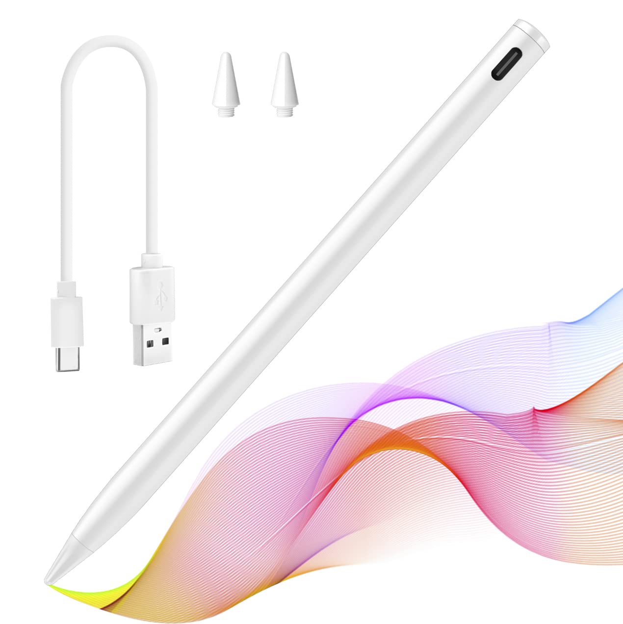 Stylus Pencil For Ipad,Rechargeable Touch Screen Pen Active Palm Rejection Pen with Tilt Function,Compatible with iPad 9/8/7/6th,iPad Pro 11''&12.9''(5/4/3rd),iPad Mini 6/5th,iPad Air 5th/4th/3rd Gen