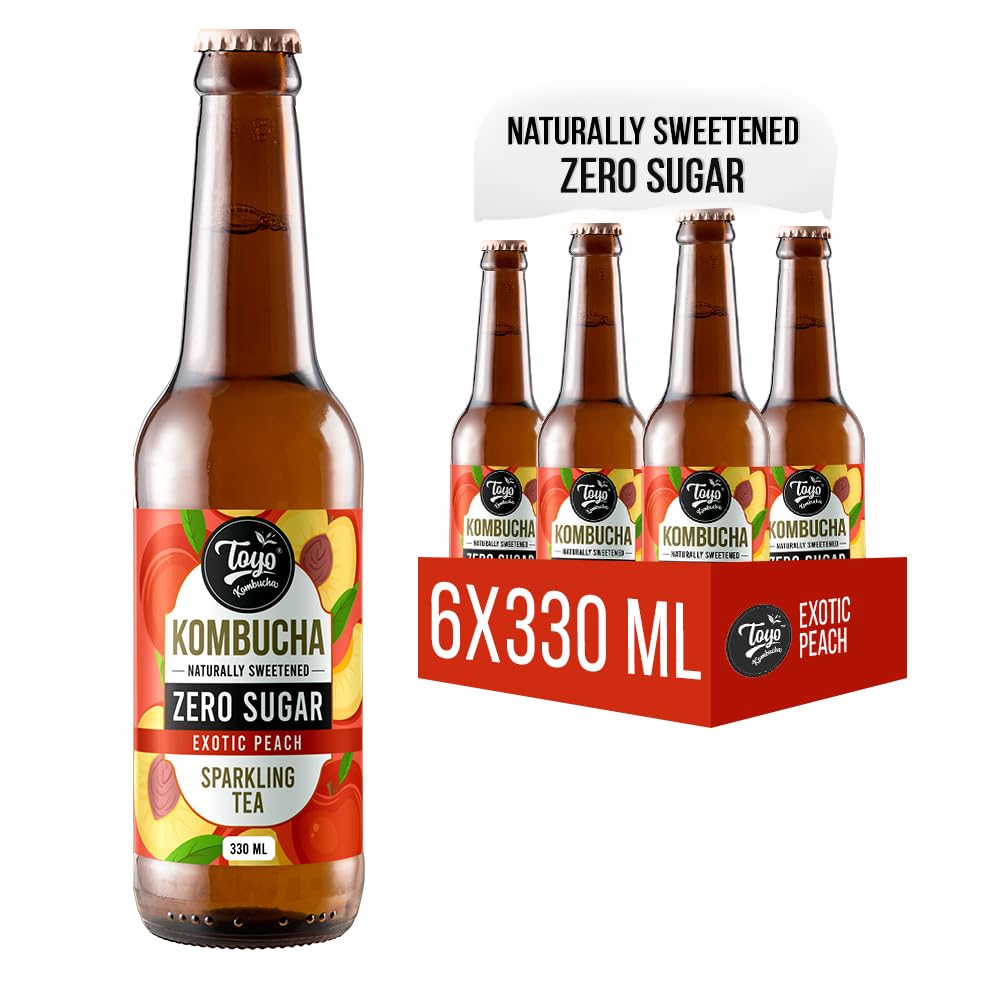 Zero Sugar Sparkling Fermented Probiotic Tea | Exotic Peach| Gut Friendly| Immunity Booster| Rich in Probiotics and Antioxidants | 330ML Pack Of 6