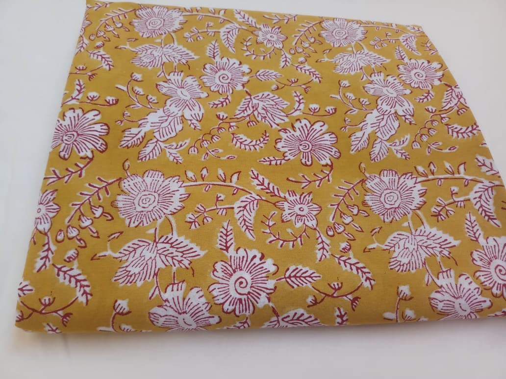 Fashionmart Floral Printed Cotton Fabric Cloth Hand Block Print Fabric Women Material Running Jaipuri Hand Block Printed Women Dress Material Kurtis Natural 44" Inches Width 2.5 Meter (Pattern 4) 4