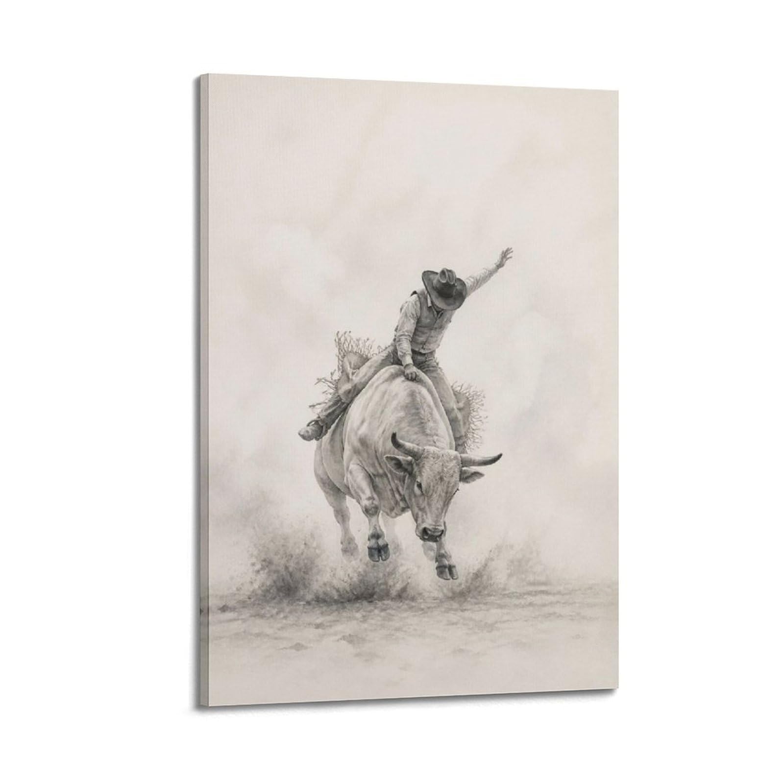 OKAHYS Pale Gray Rodeo Bull Riding Poster Monochrome Western Sports Modern Decorative Canvas Prints - Ideal Wall Art for Family, Man Cave, Game Room, Boys & Girls Bedroom 20x30inch(50x75cm)
