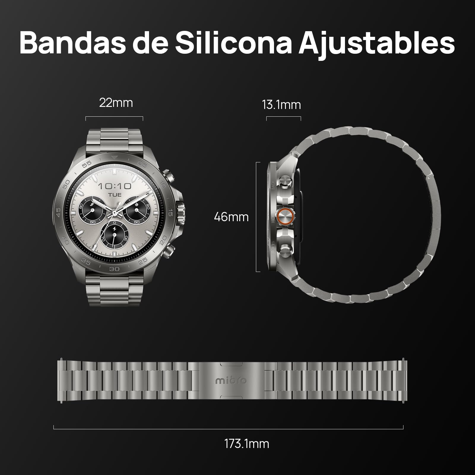 Mibro GS Explorer S TI Reloj Inteligente para Correr con GPS, Smartwatch con Impermeable 10ATM, Bisel Titanium, Llamadas Bluetooth, Altímetro, Barómetro, Brújula, para Android iOS (Correa de Titanio)