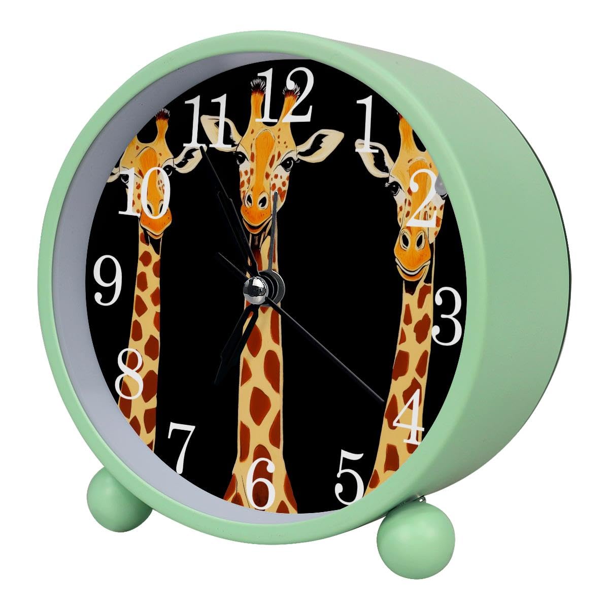 Luoweisi Alarm Clock Funny Giraffes, Silent Non-Ticking with Night Light, Round Metal Alarm Clock for Office, Battery Operated, Bedroom, Elderly, Adults, Children, Student Gifts
