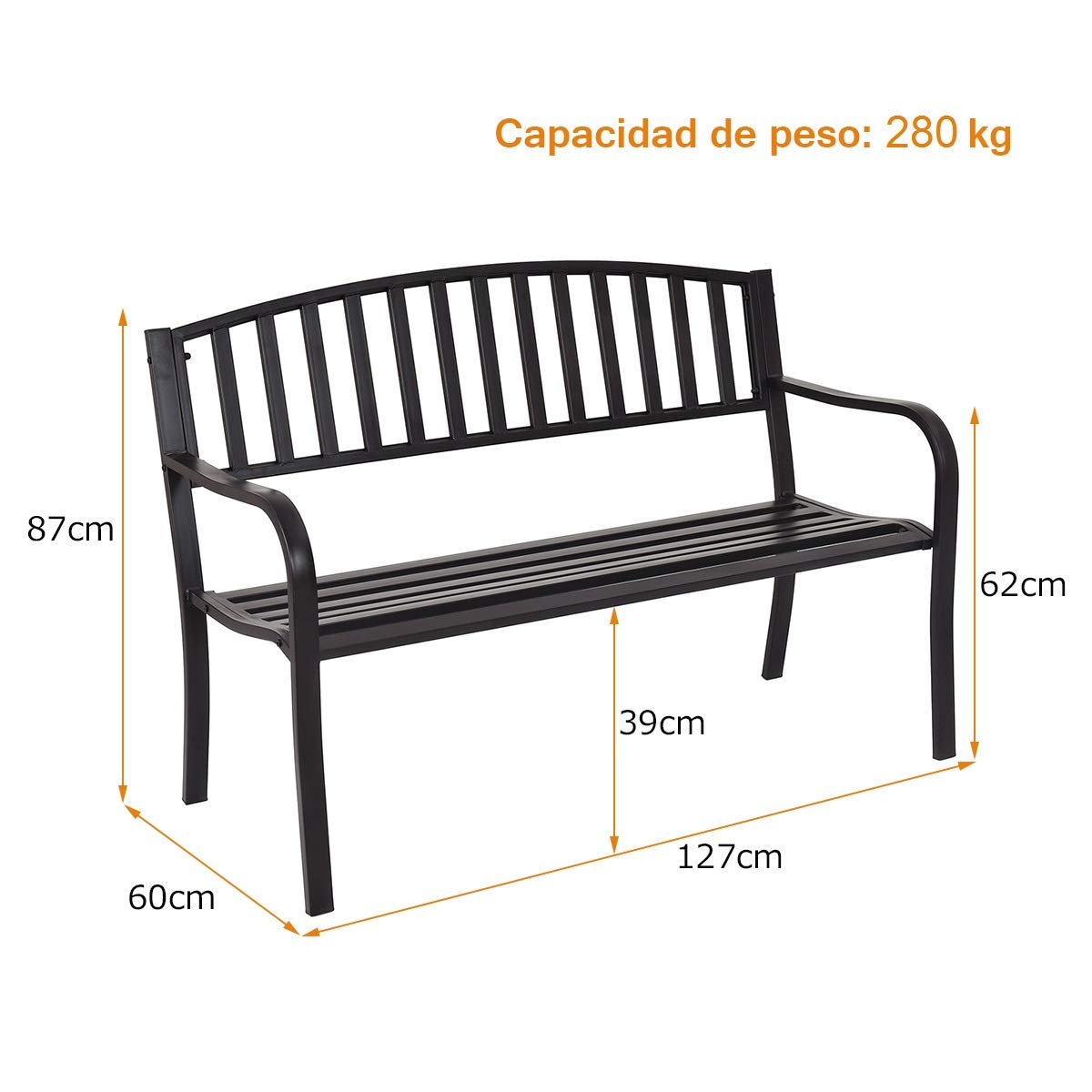 COSTWAY Banco con Respaldo Banco de Hierro Fundido Banco con Estructura de Acero Carga hasta 280 kg Banco para Jardín Parque Terraza Exterior