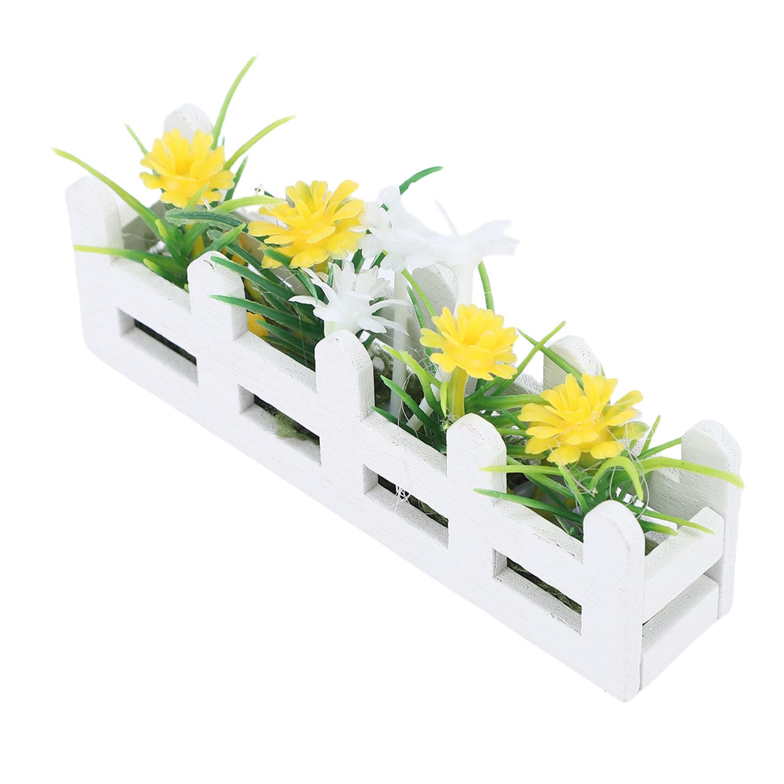 Muiltvoe Dollhouse Flower Bed, High Simulation Miniature Potted Flower Plant for Garden Decoration, with Birch Wood and Plastic Material (Blue White)