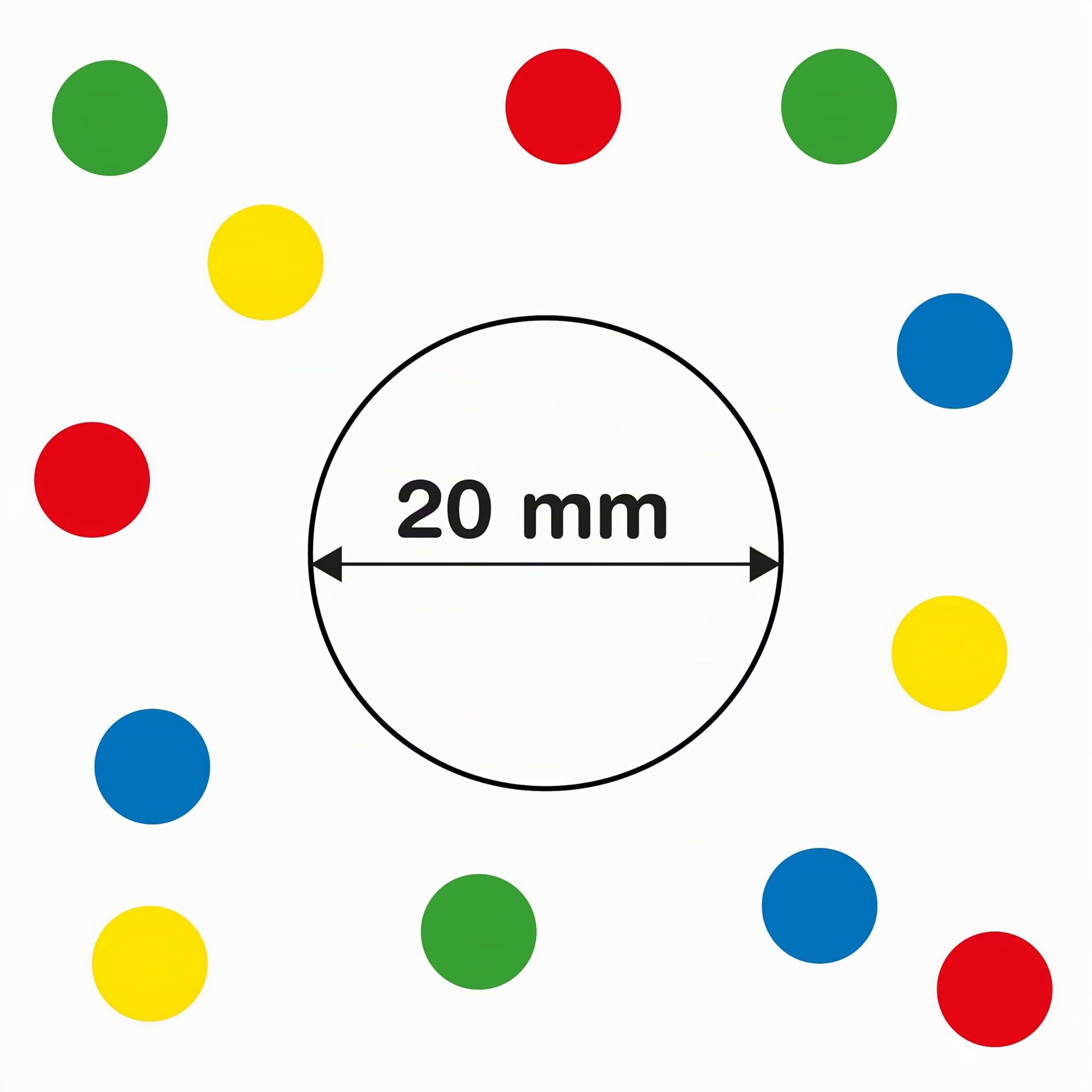 APLI Kids 13793 - Pack 4 rollos de gomets redondos, 20 mm, colores azul,rojo, amarillo y verde 7.080uds