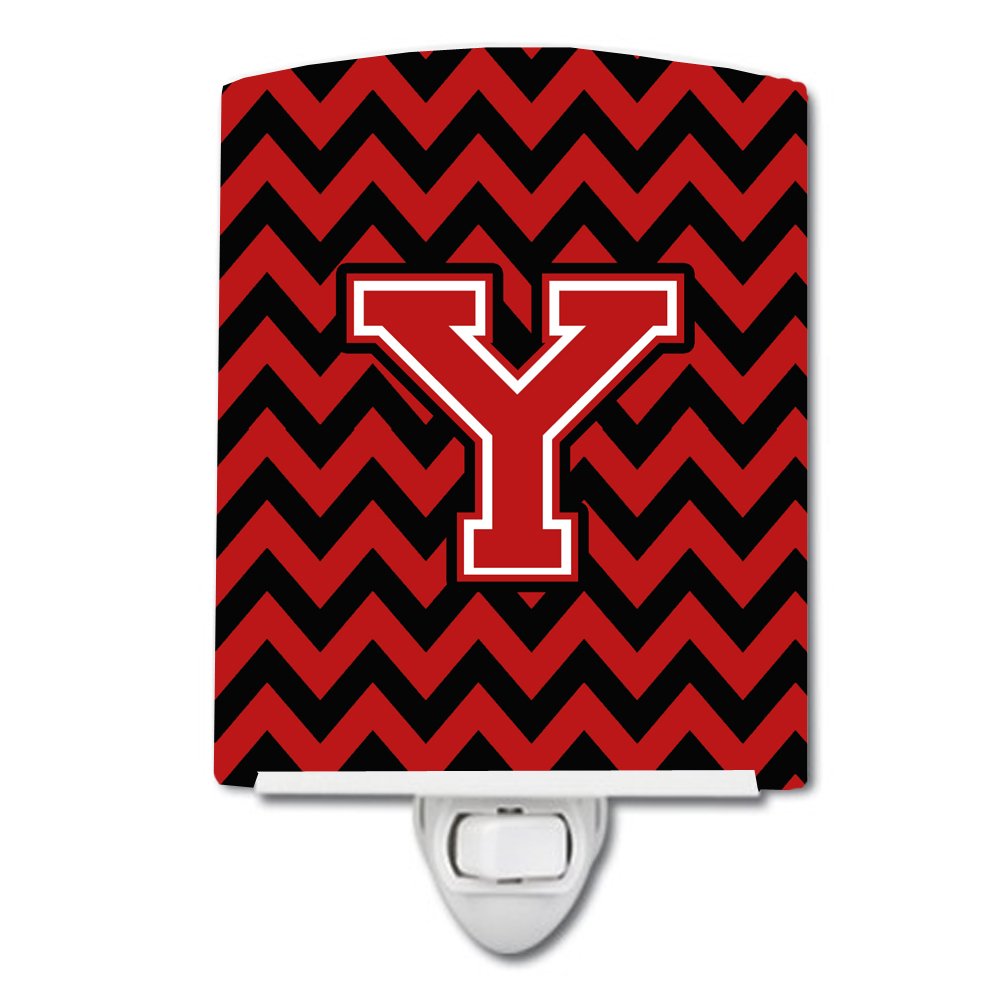Caroline's Treasures CJ1047-YCNL Letter Y Chevron Black and Red Ceramic Night Light Compact, UL-Certified, Ideal for Bedroom, Bathroom, Nursery, Hallway, Kitchen, 6x4x3, Multicolor