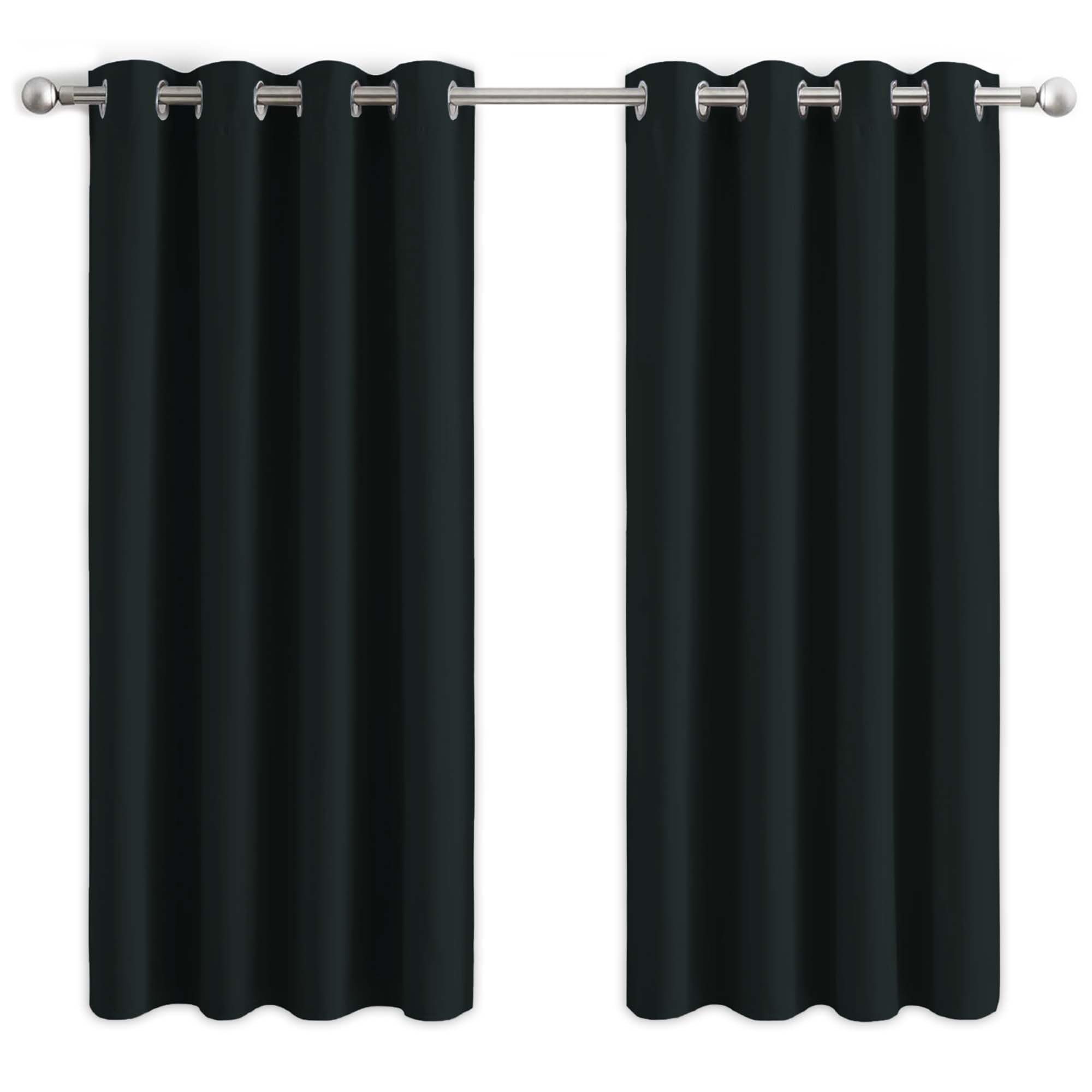 Aspire Homeware Blackout Curtains Eyelet Black Curtains for Bedroom - Readymade Window Treatments Pair of Thermal Ring Top 46 x 54 inch Drop Living Room Curtain with Tiebacks 2 Panels