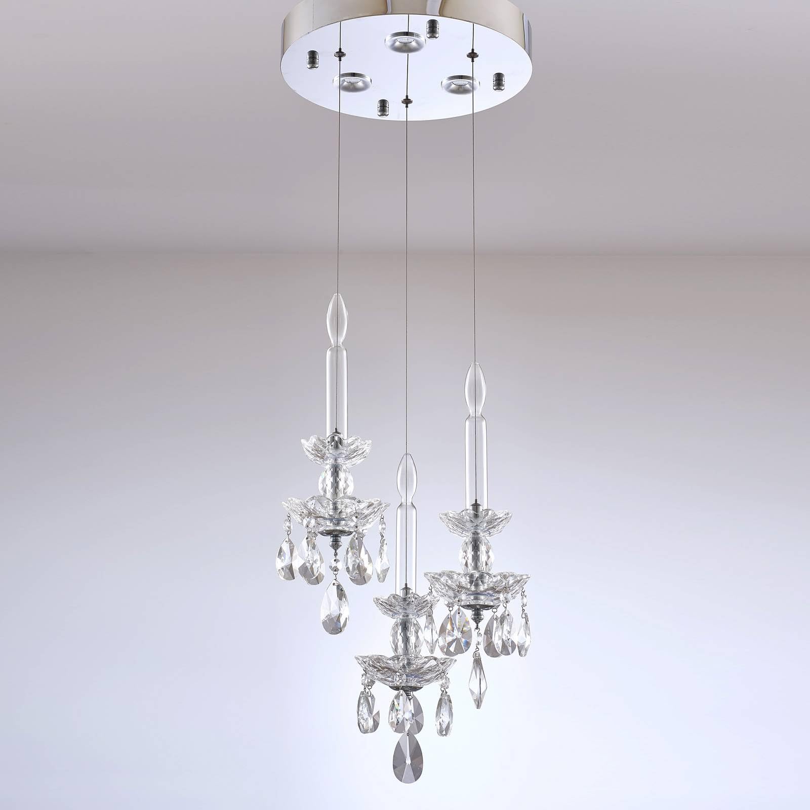 Modern Stainless Steel Elegant 3-light K9 Crystal Luxury Candle Holder Pendants with Chrome Finish Chandelier Ceiling Light Fixture for Living Room Dining Room Bedroom Kids Room and Kitchen Island