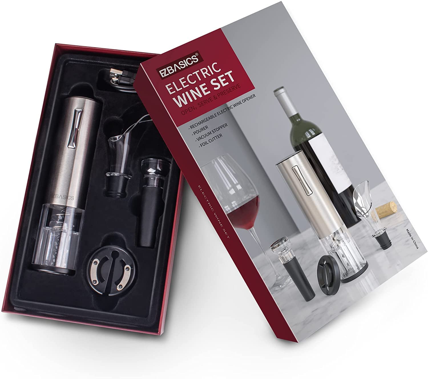 Sacacorchos de vino eléctrico Abridor de vino eléctrico Vino recargable Abridor automático de botellas (blanco)