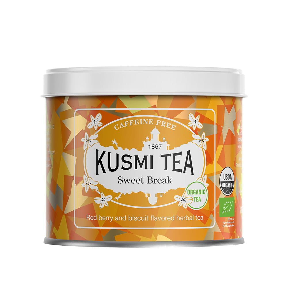 Kusmi Tea Sweet Break Té Orgánico Hibisco Frutos Rojos Tisana sin Teína Lata 100g