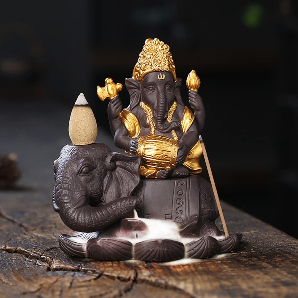 Brûleur d'encens backflow terre cuite cascade encensoir lotus Ganesh