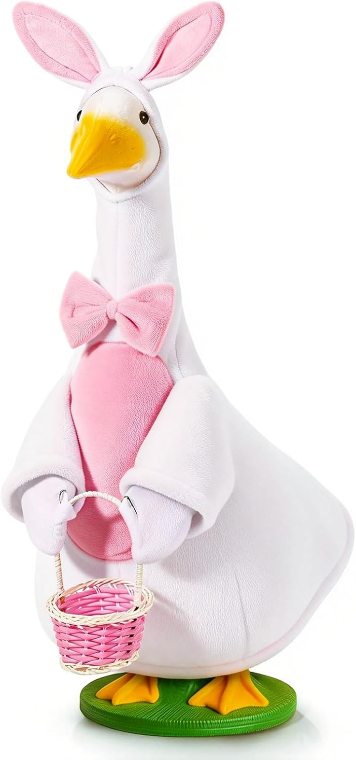 JcHrmers Easter Goose Outfit Bunny Porch Goose Outfit Lawn Porch Goose Clothes Fits 23" Cement Plastic Goose Statue for Easter Outdoor Garden Yard Patio Decoration (White)