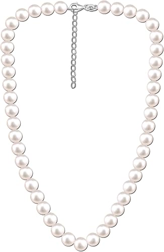 LeCalla Collar de perlas de plata de ley 925, 0.315 in, collares de perlas de imitación para mujer, Plata esterlina, Perla