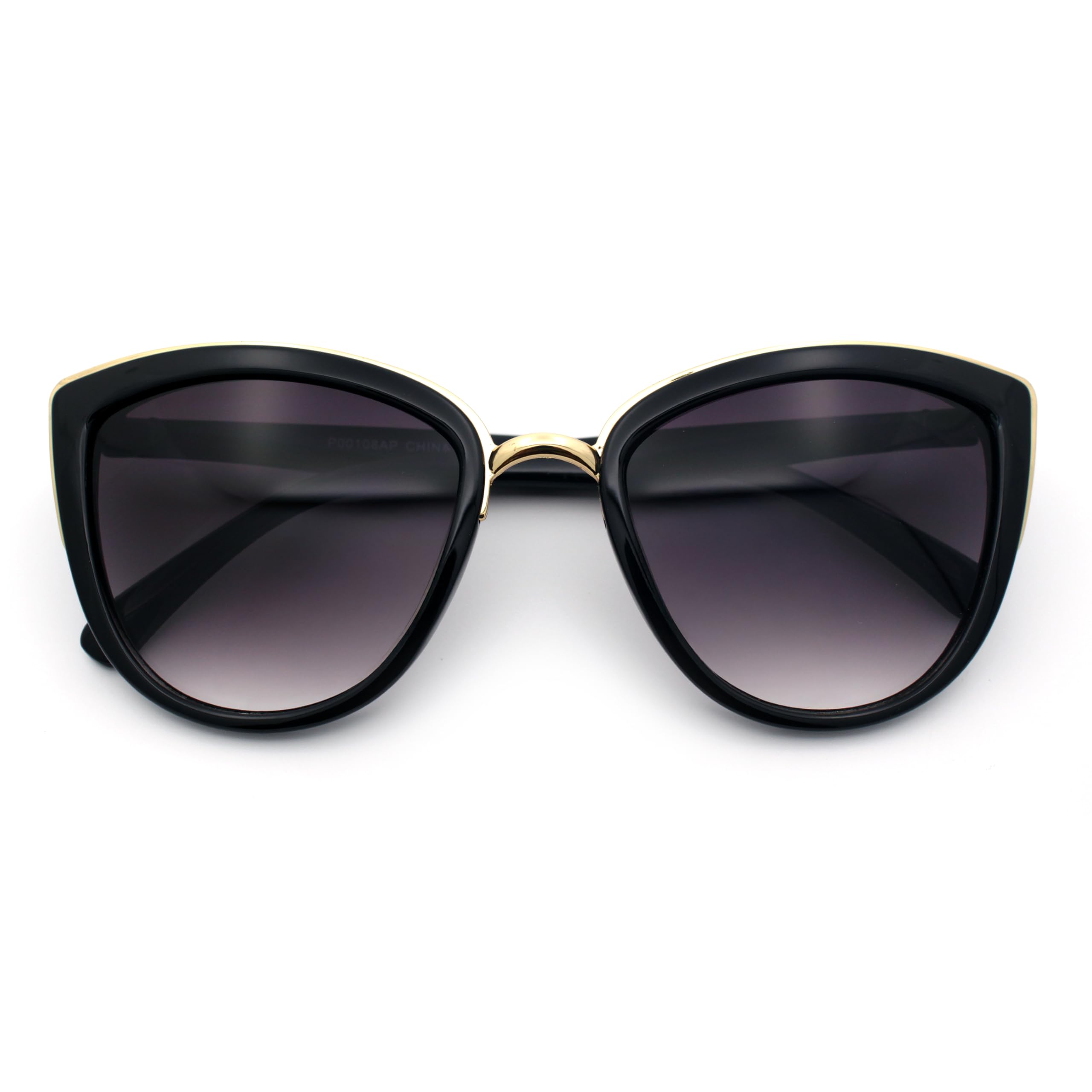 SA106 Runway Fashion Metal Bridge Trim Oversized Cat Eye Sunglasses