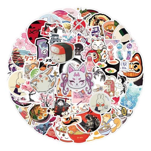 KQDRAVINE 110 Stickers Japon pour Stickers Ordinateur Portable, Autocollants pour Enfants, Adolescents et Adultes, Autocollant Valise, Autocollants EsthéTiques pour Albums, Skateboards, Voitures