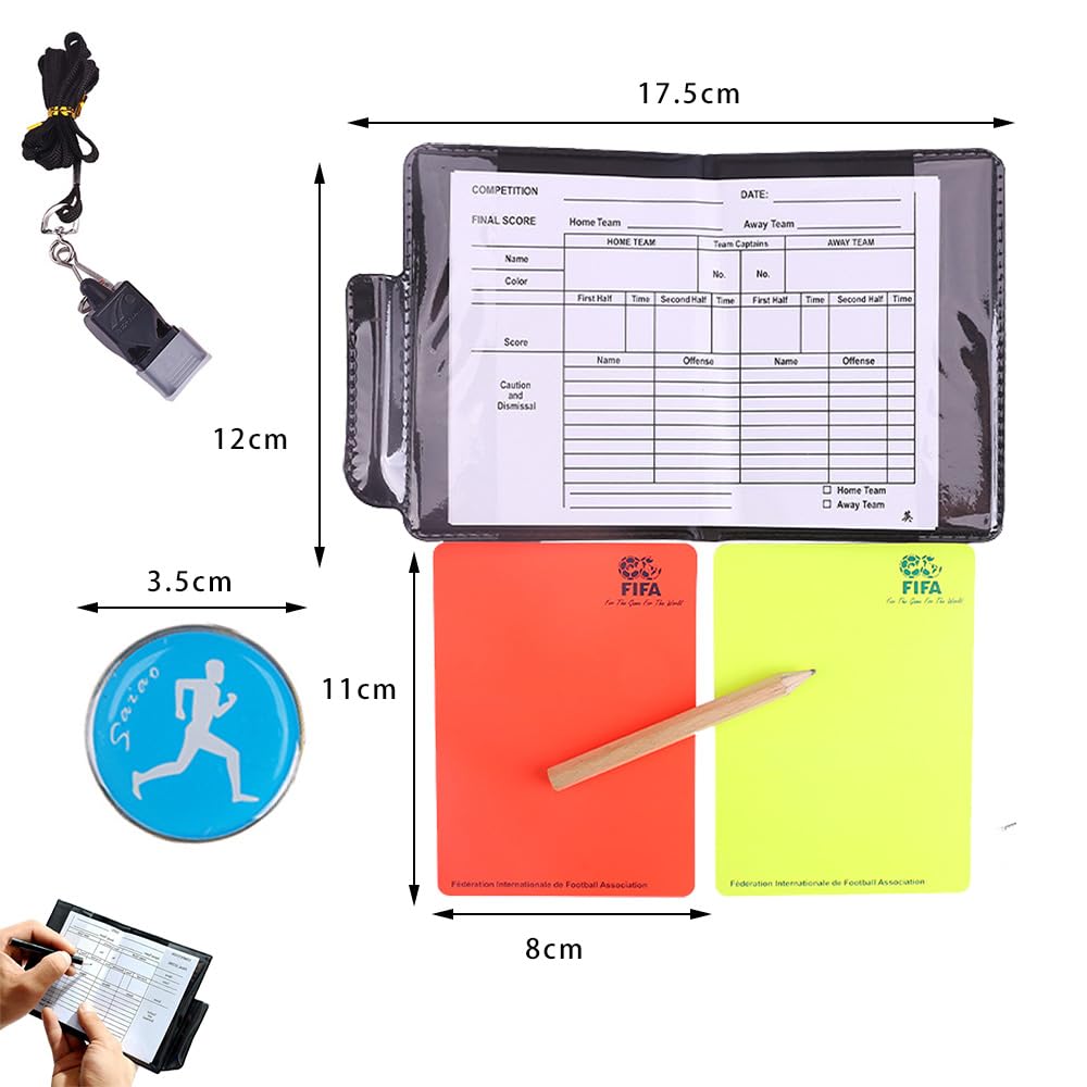 Juego de Tarjetas de Árbitro Fútbol con Cordón de Silbato y Lápices Kit Deportivo Escolar