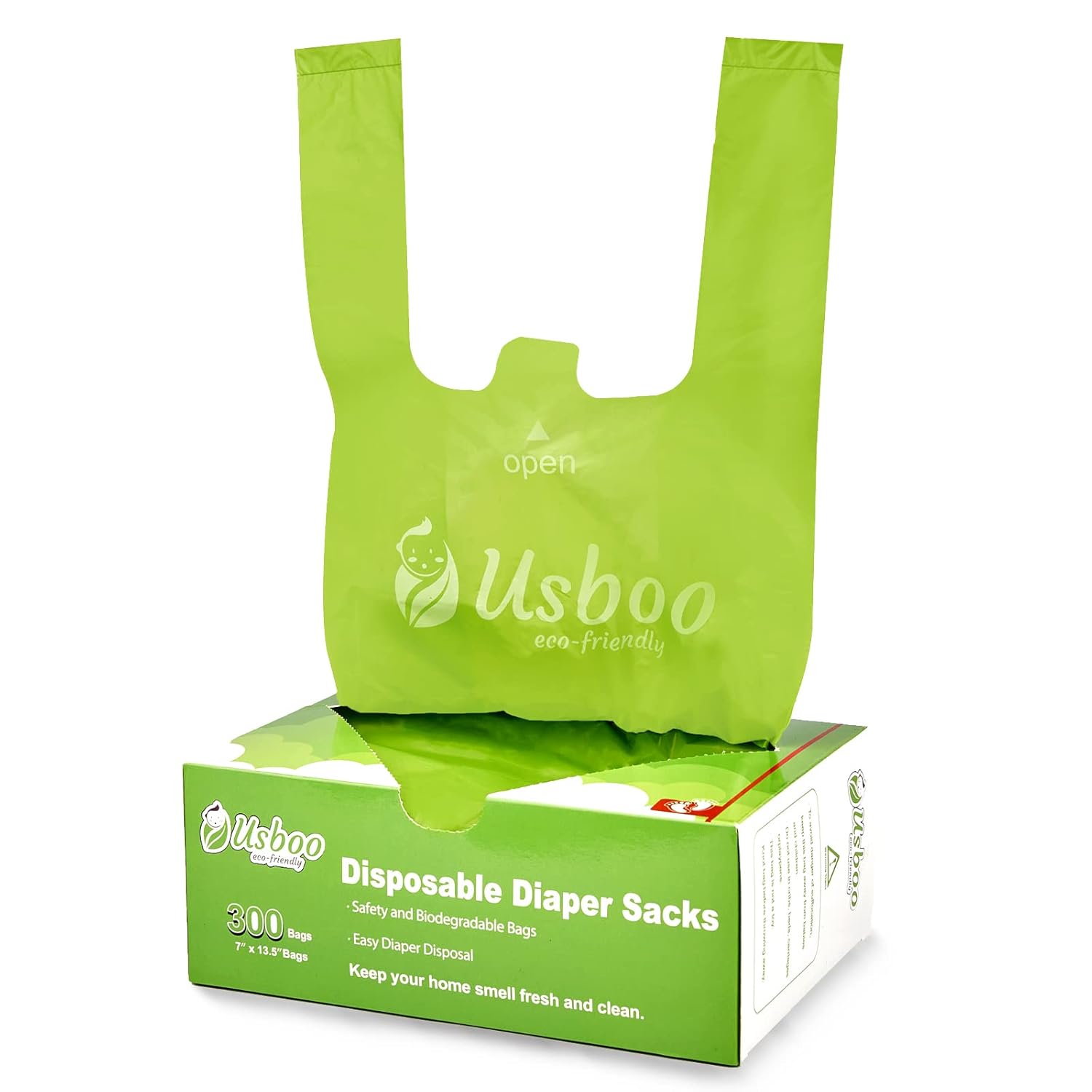 Baby Disposable Diaper Bags,300 Count OXO-Biodegradable Diaper Sacks,Easy-Tie Handles,Diaper Disposal or Pet Waste Bags, Unscented 300 Count (Pack of 1) Green 300 - Image 1 of 7