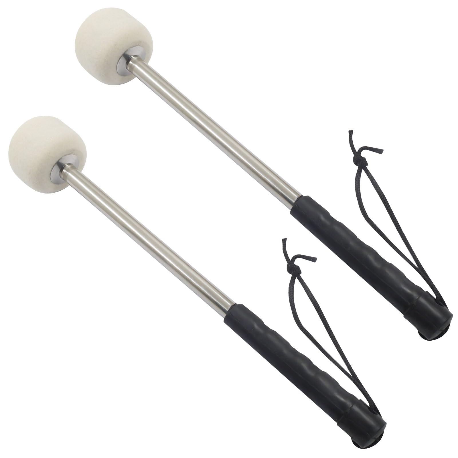 OSVJE 2 Pcs Stable Drum Mallet, Wool Felt Drum Stick Anti-slip Bass Percussion Sticks, Instrument Band Accessory (Silver)