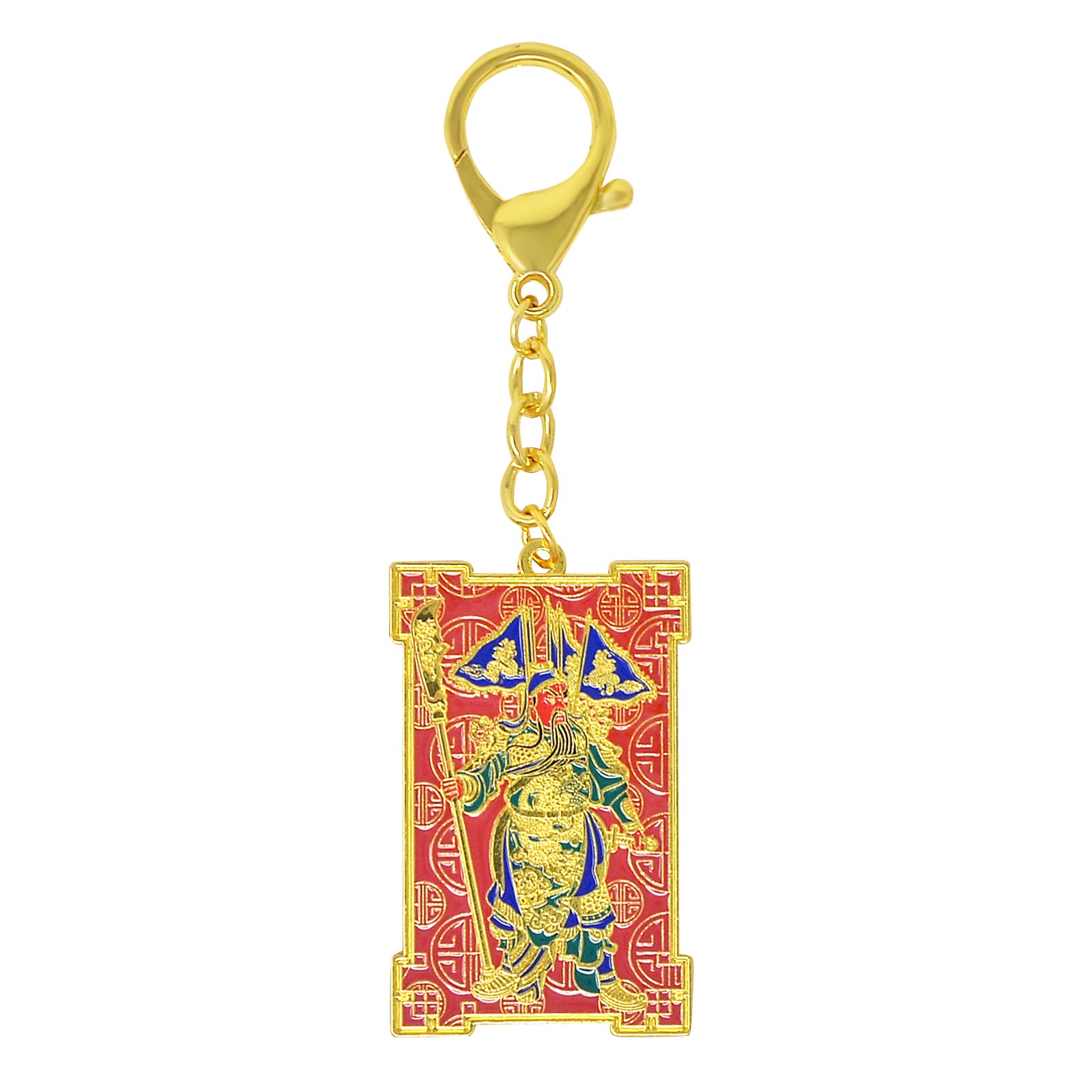 Juanxian Unisex Gold Fengshui Dragon Kuan Kung Anti-Violence Talisman Keychain W4968