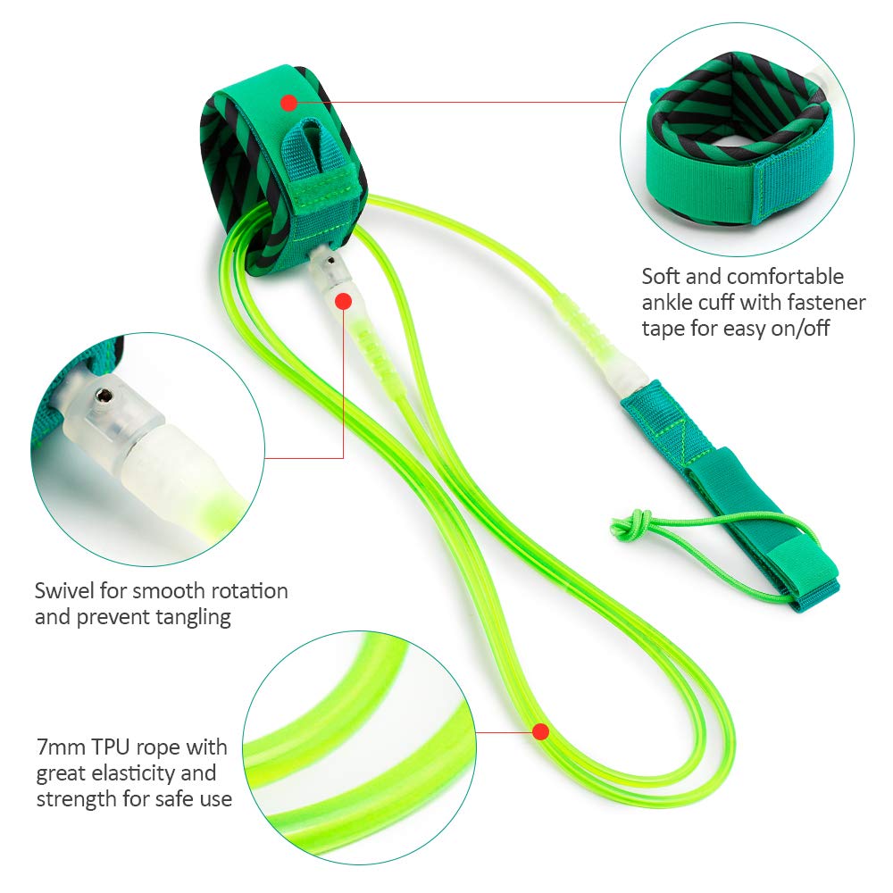 HUIOP Guinzaglio da Surf 6ft, Leash Surf Surf Leash Liscio in Acciaio Liscio Surf Surf Lope Paddleboard Leash 6FT / 8FT / 10FT