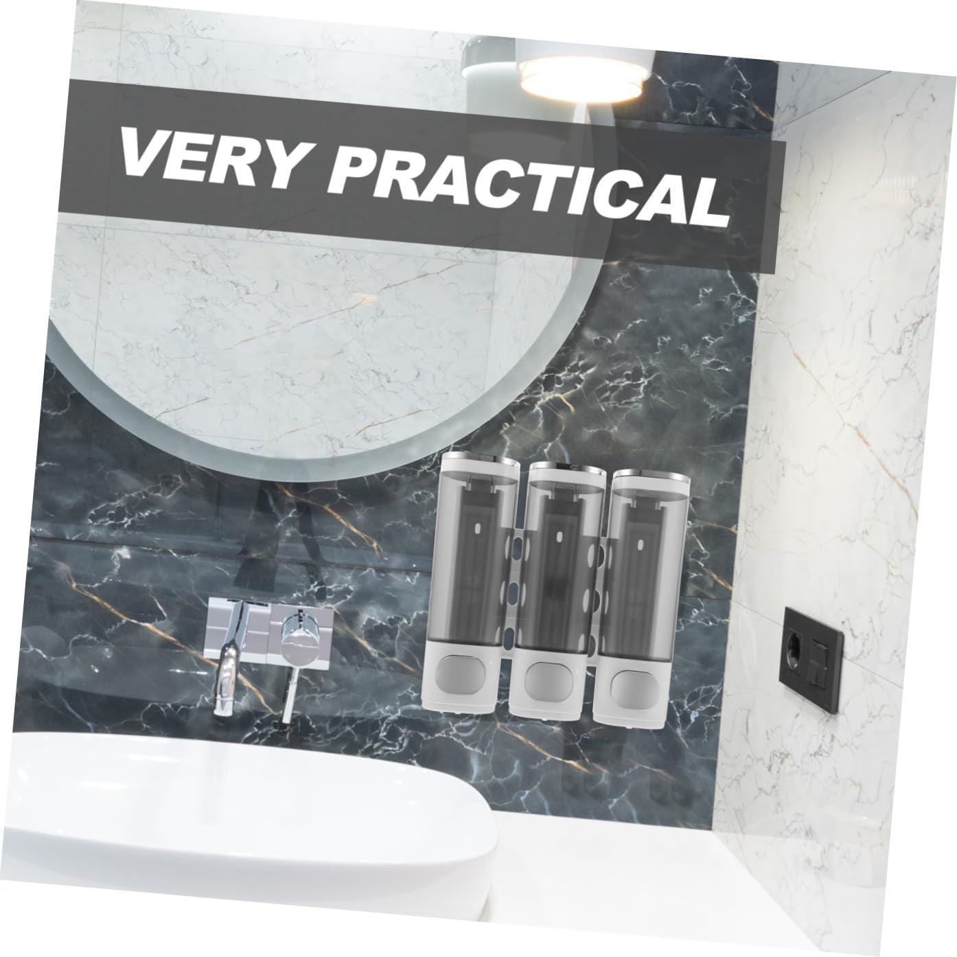 Wall-Mount Soap Dispenser for Shower 3-Chamber Manual Liquid Soap Holder Electroplated White Bathroom Shampoo Conditioner Dispenser Holder