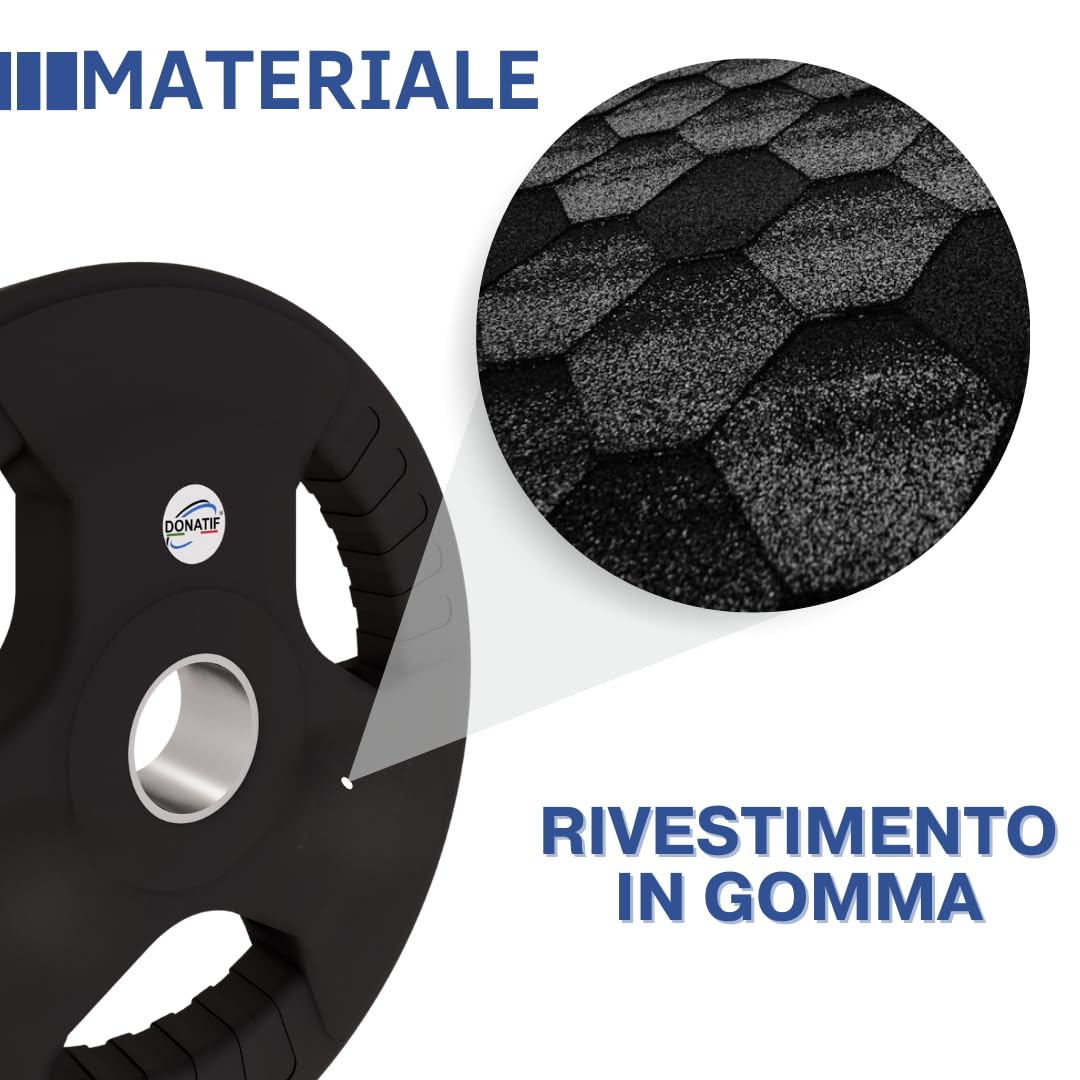 Dischi in ghisa per bilanciere olimpico, 2 Dischi palestra gommati tolleranza +/- 1%, Disco per bilanciere 2-25 kg
