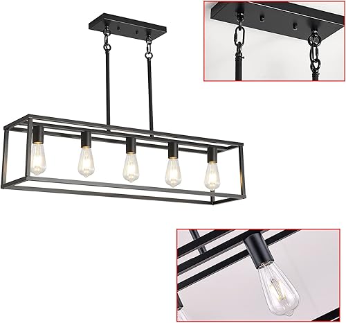 Miniatura 6 de XILICON Iluminación de isla de cocina, candelabros de granja, 5 luces, modernas, para comedor, accesorios de iluminación colgantes, jaula de isla de