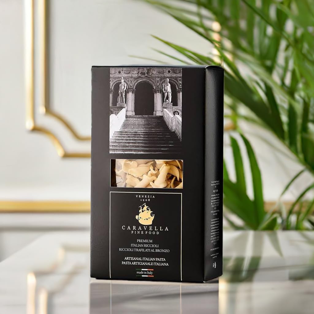 Caravella Fine Food - Pack x 6(3 kg) - Pâtes italiennes Riccioli 500 gr - Collection exclusive Venise - Pâtes artisanales 100% italiennes tréfilées au bronze - Qualité premium (500 g x 6 (3 kg))